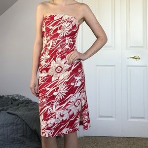 Express Stretch Long Fitted Red Floral Dress